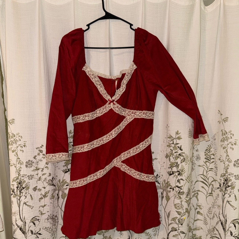 Free people Red Dress with Lace Accents